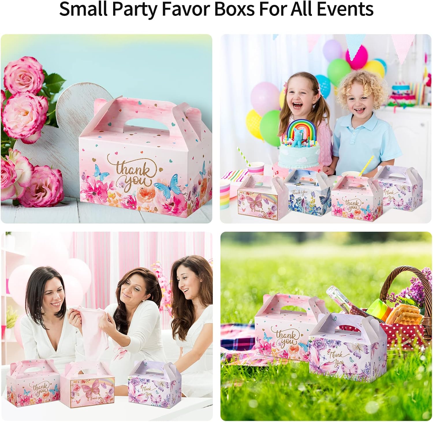 Thank You Treat Boxes 12 Pack Floral Gable Gift Boxes with Handles