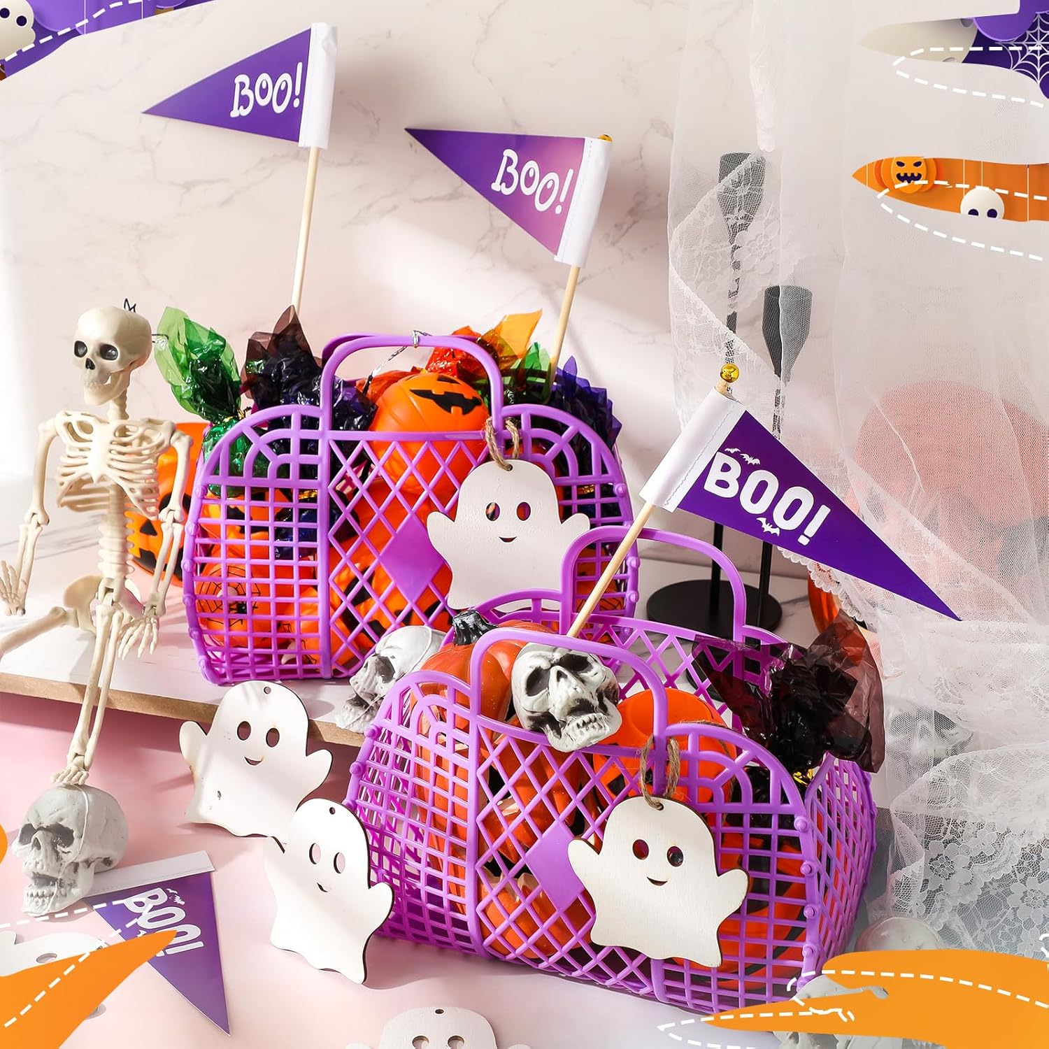 Gerrii 6 Pcs Halloween Boo Basket Treat Bags Party Favor