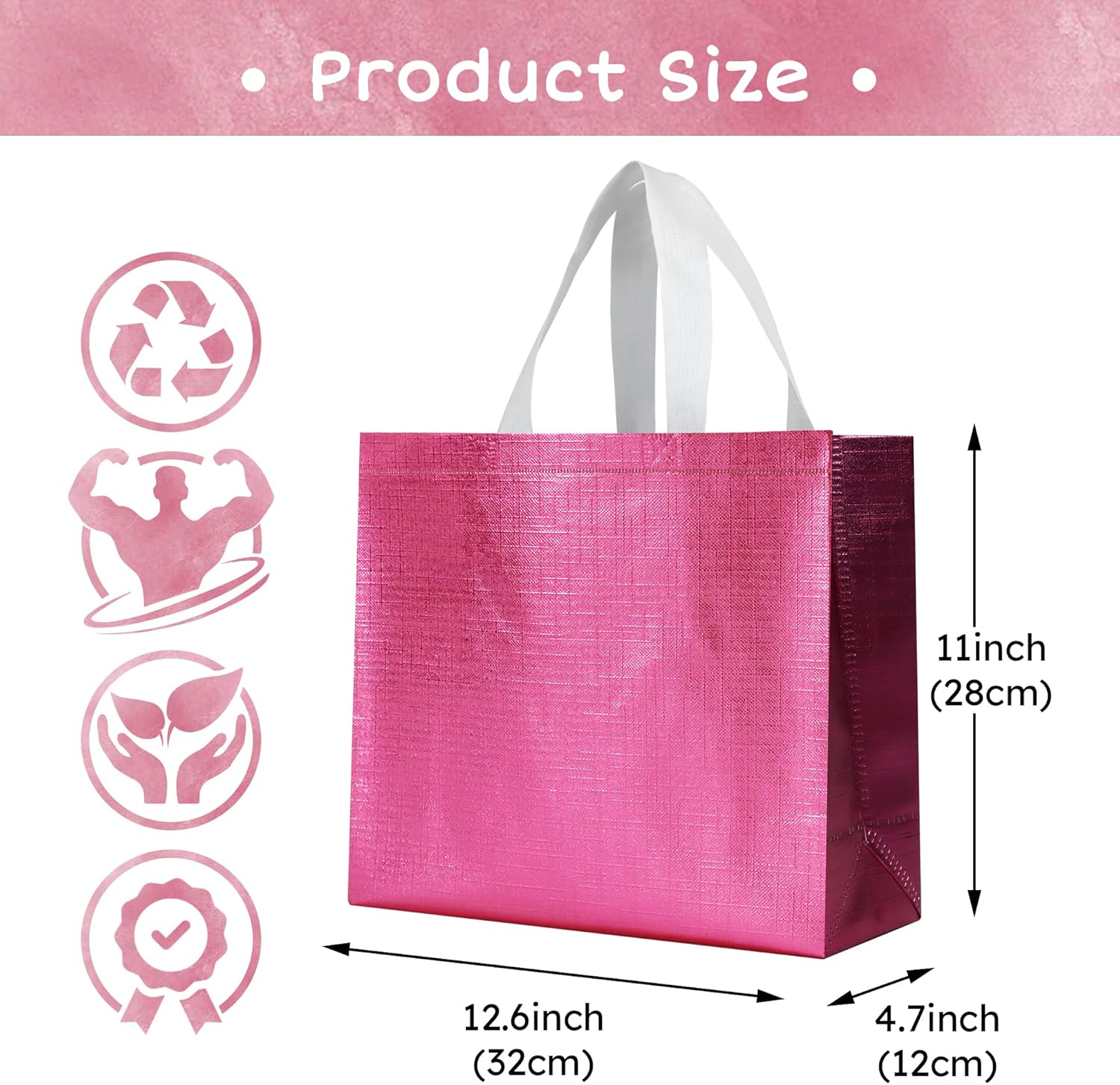 Pink Reusable Gift Bags with Handles 25 Pcs Metallic Design