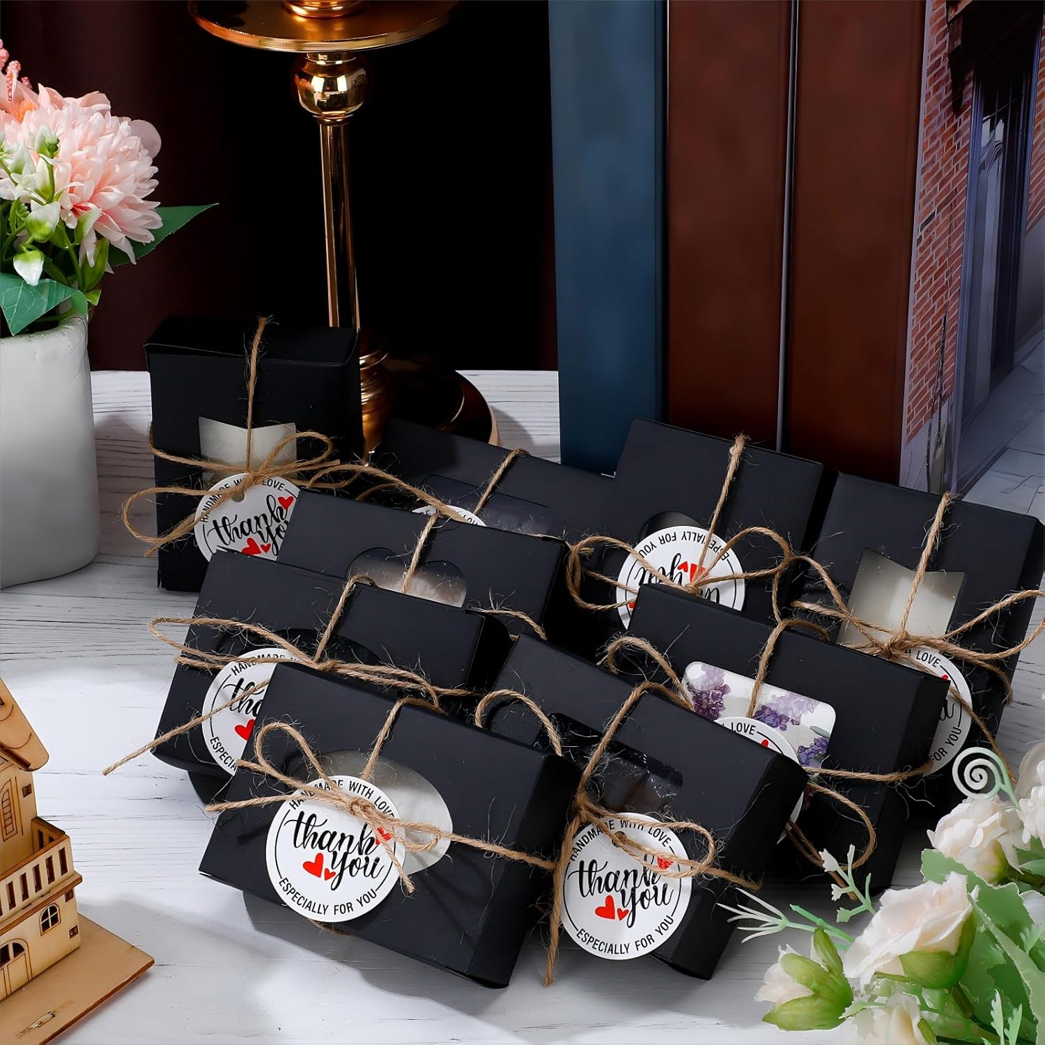Kosiz 100 Pcs Soap Boxes with Clear Windows Black Gift Packaging
