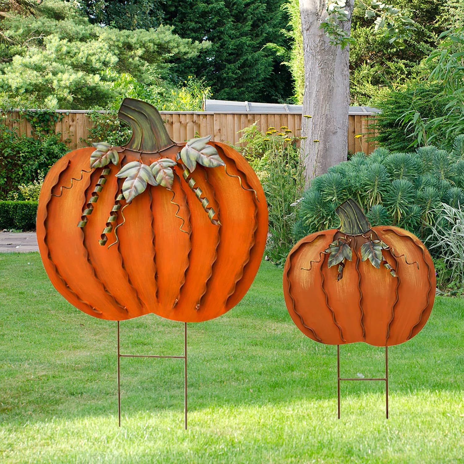 Metal Pumpkin Garden Stake - Autumn Decor Yard Sign