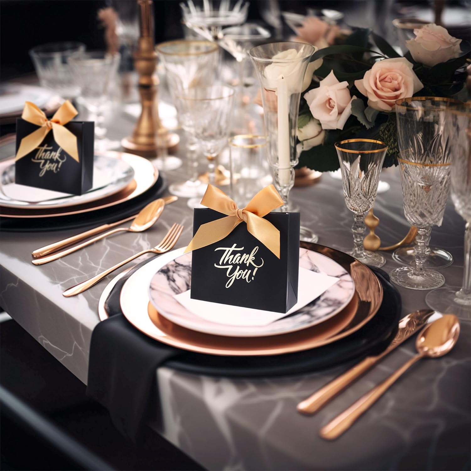 Yoption 50 Pcs Wedding Favor Boxes with Gold Bow