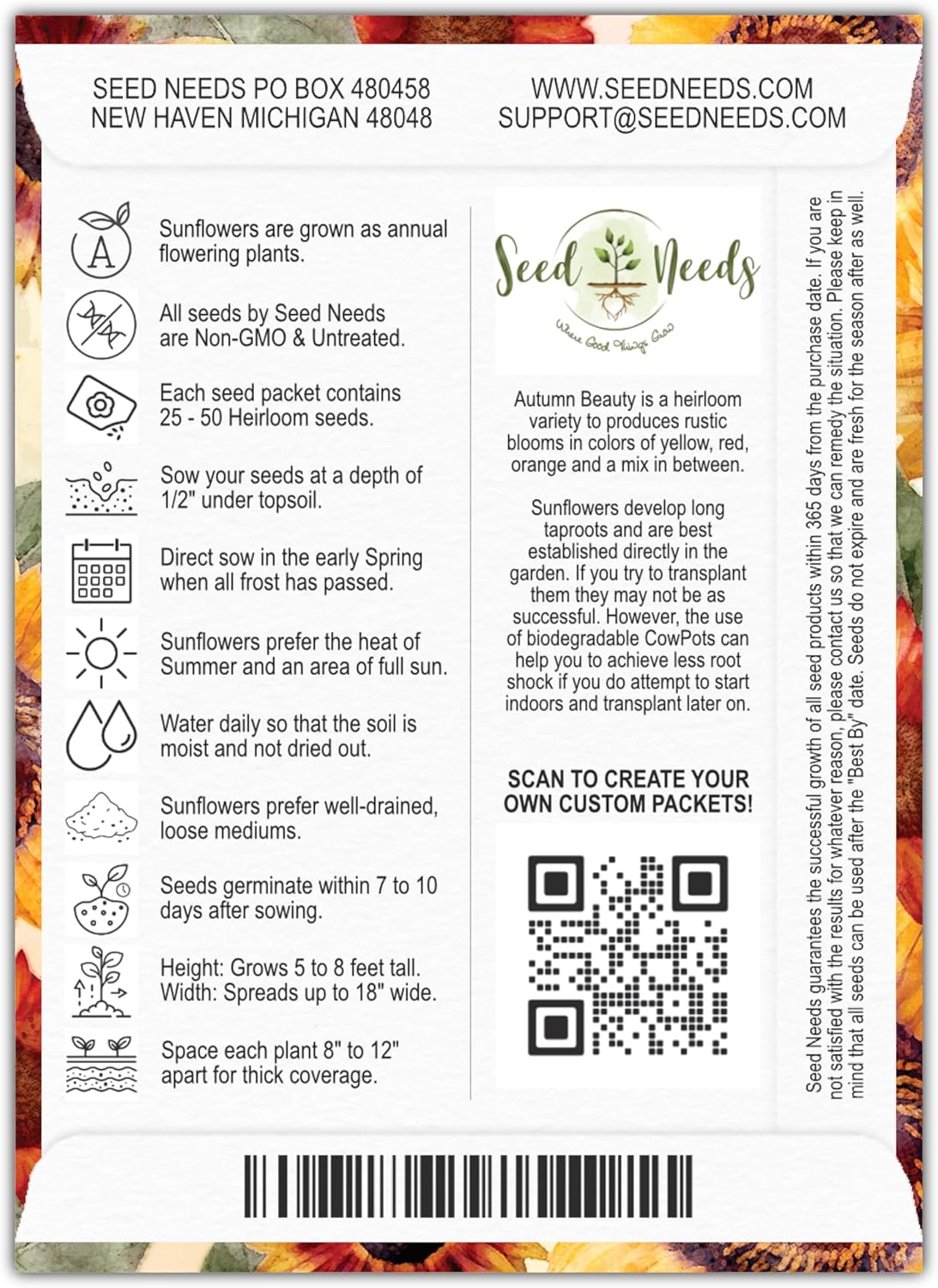 Seed Needs Sunflower Seed Packet Party Favors 20 Packets