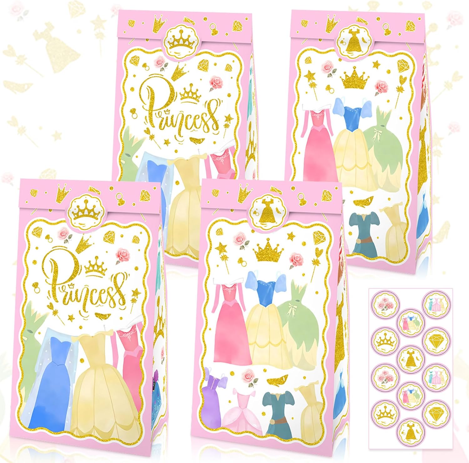 Princess Theme Gift Bags with Handles 12PCS