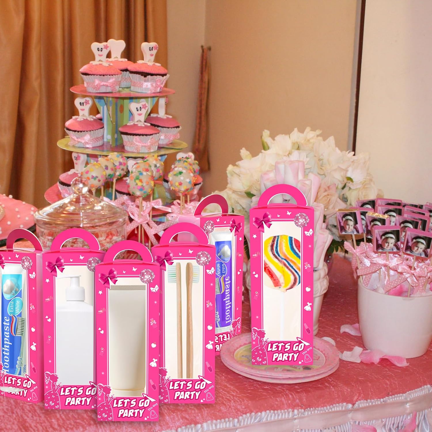 20 Pack Hot Pink Party Favor Boxes with Handles