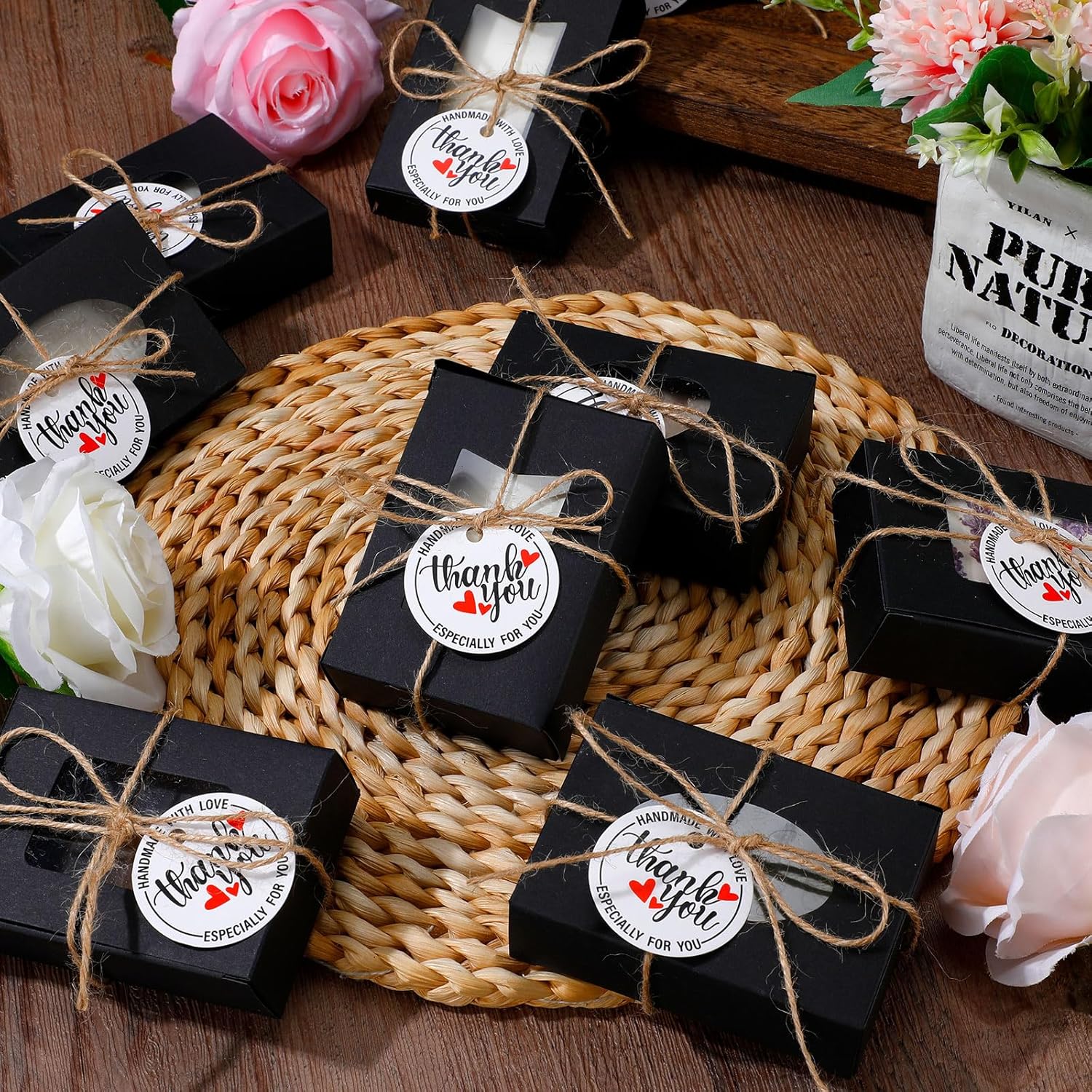 Kosiz 100 Pcs Soap Boxes with Clear Windows Black Gift Packaging