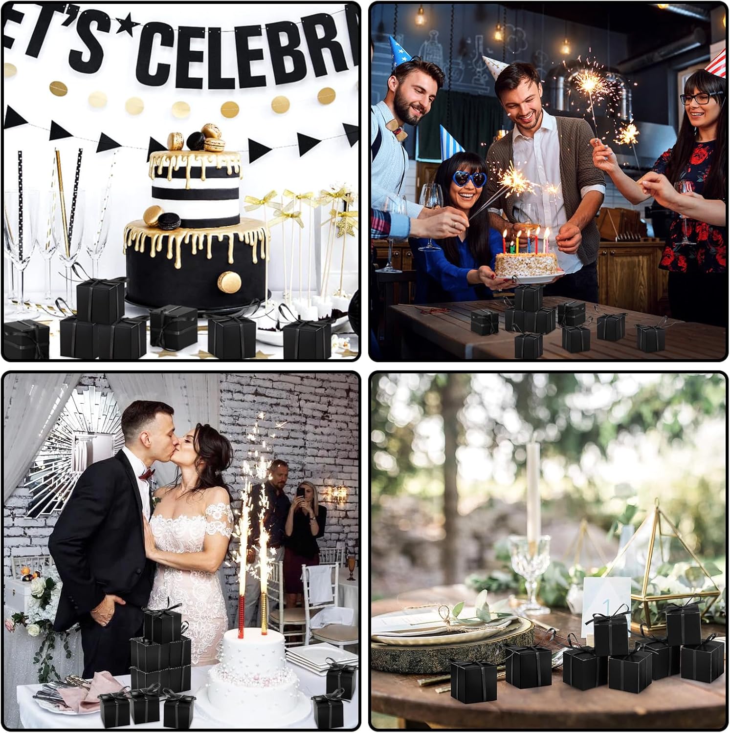 Adecortalk 100Pcs Black Gift Boxes with Ribbons