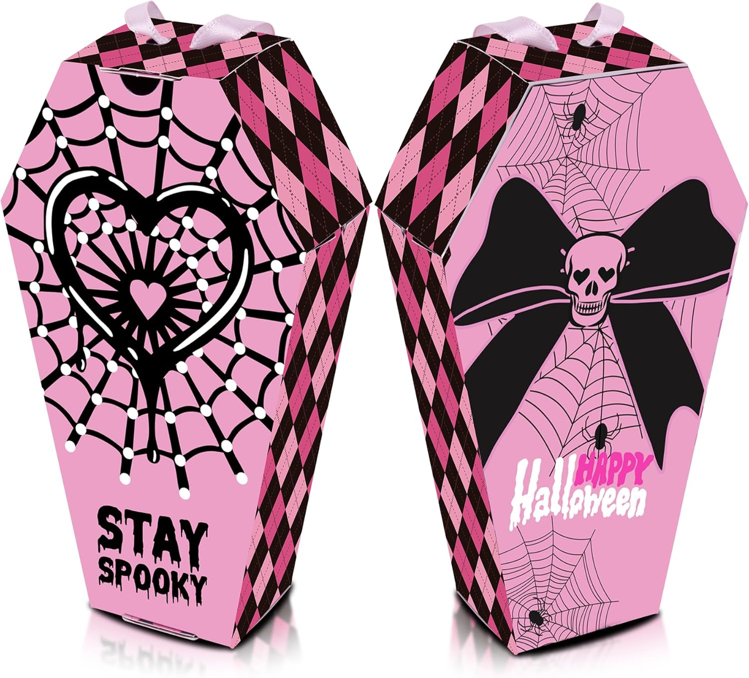 HOMEZZO 24 Pink Spider Web Coffin Boxes Halloween Decor