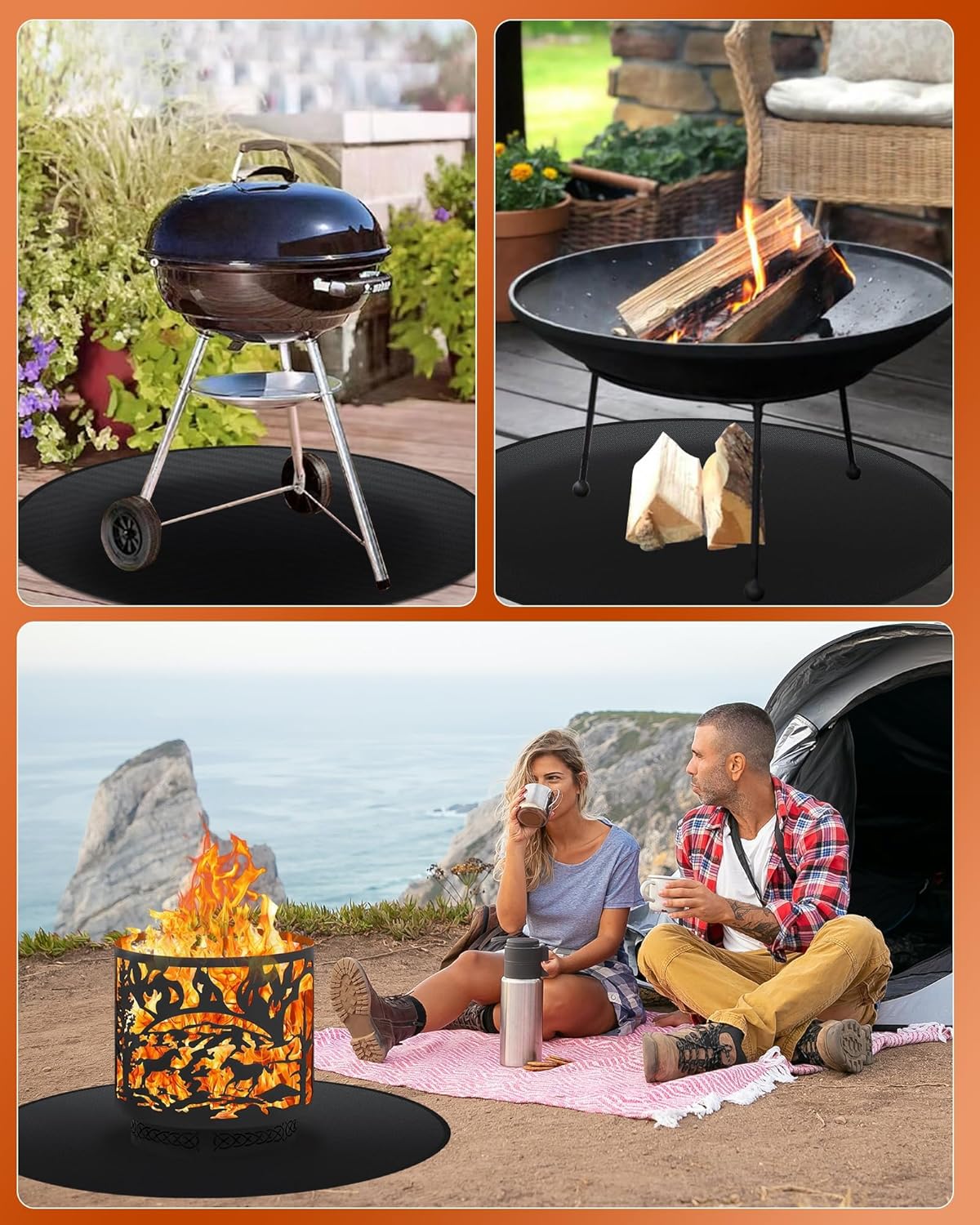 Round BBQ Grill Mat 48 Inch Double-Sided Fireproof Pad
