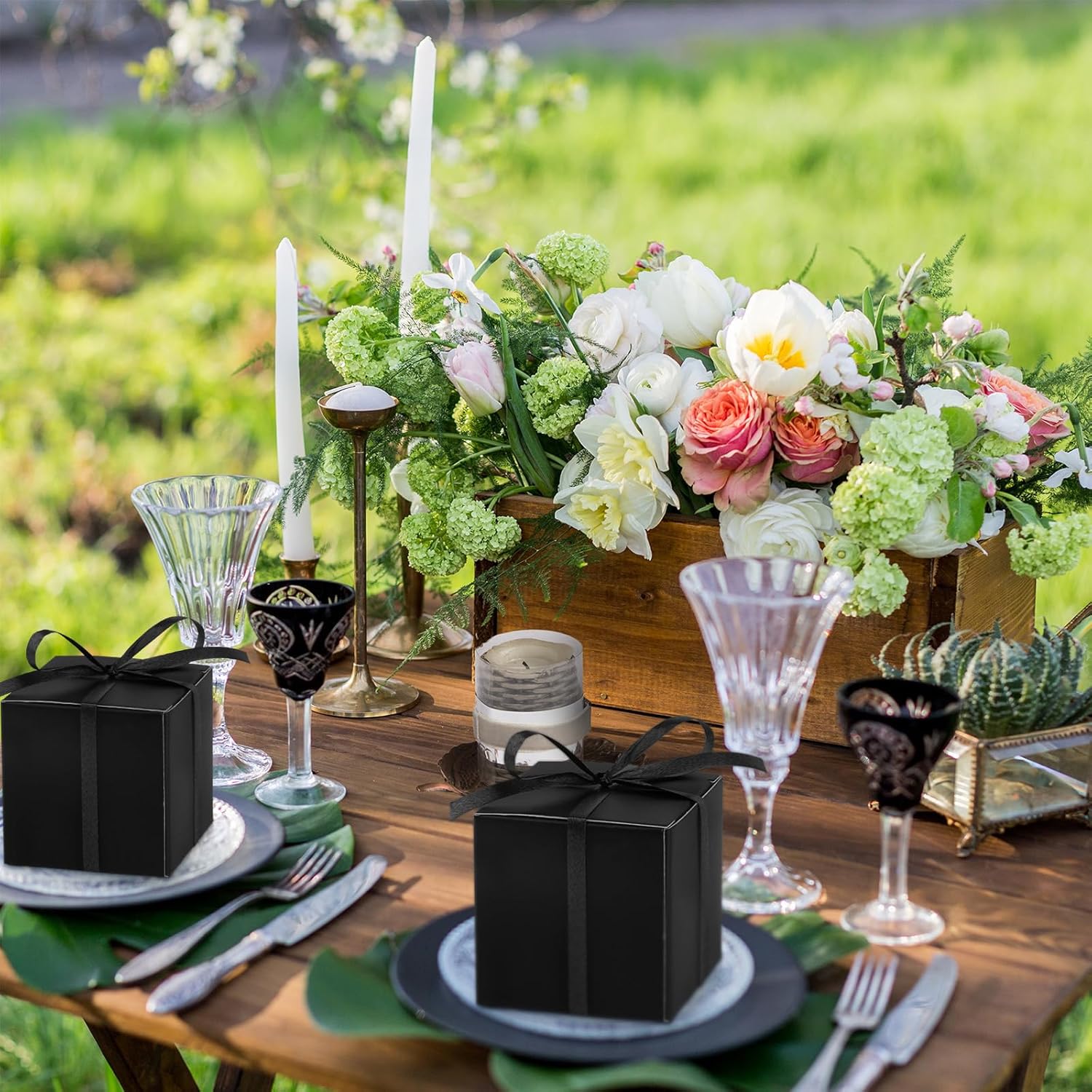 Adecortalk 100Pcs Black Gift Boxes with Ribbons