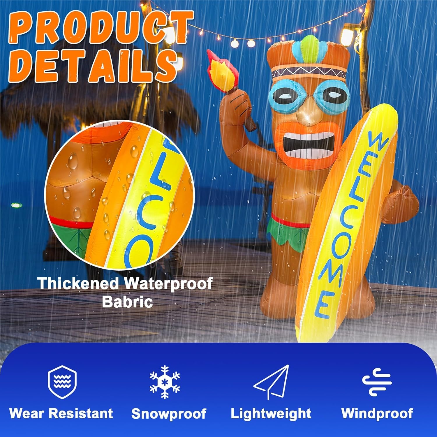 6FT Tiki Inflatable Party Decor with LED Light