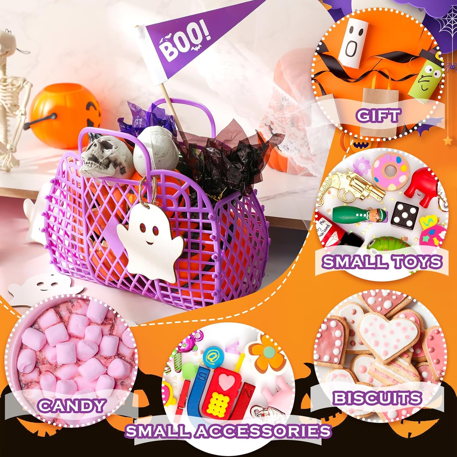 Gerrii 6 Pcs Halloween Boo Basket Treat Bags Party Favor