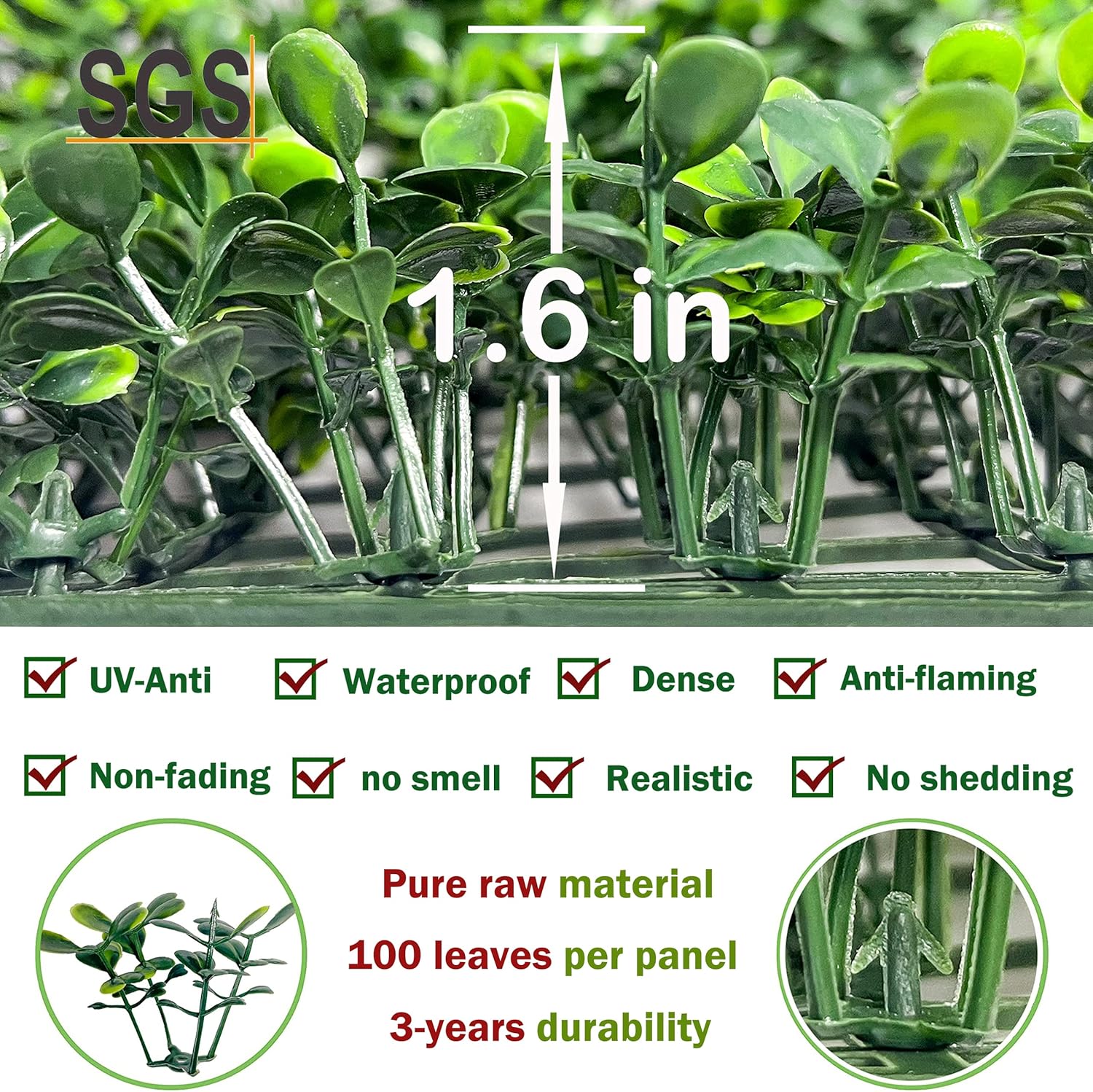 Bybeton Artificial Grass Wall Panel 10x10 Inch 12Pcs