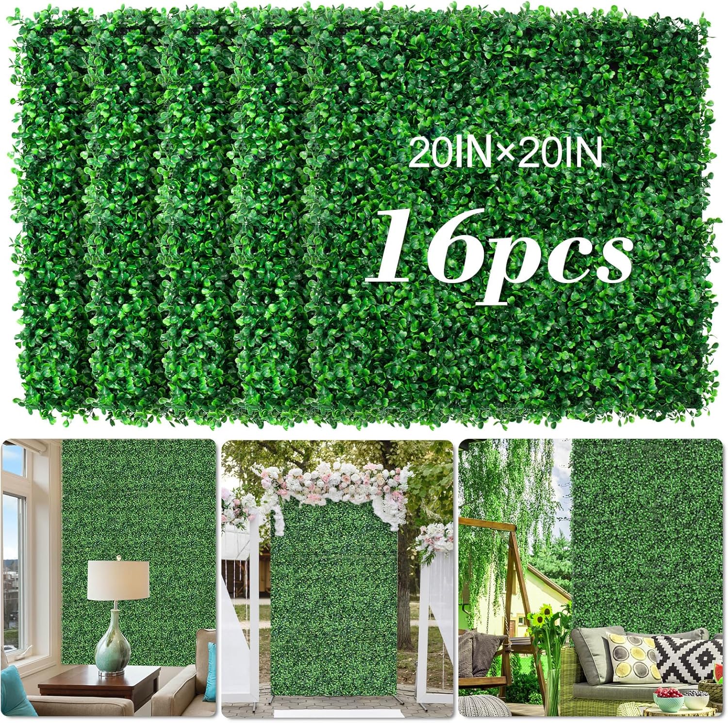 AOKIE 20x20 Inch Artificial Grass Wall Panels Decor Set