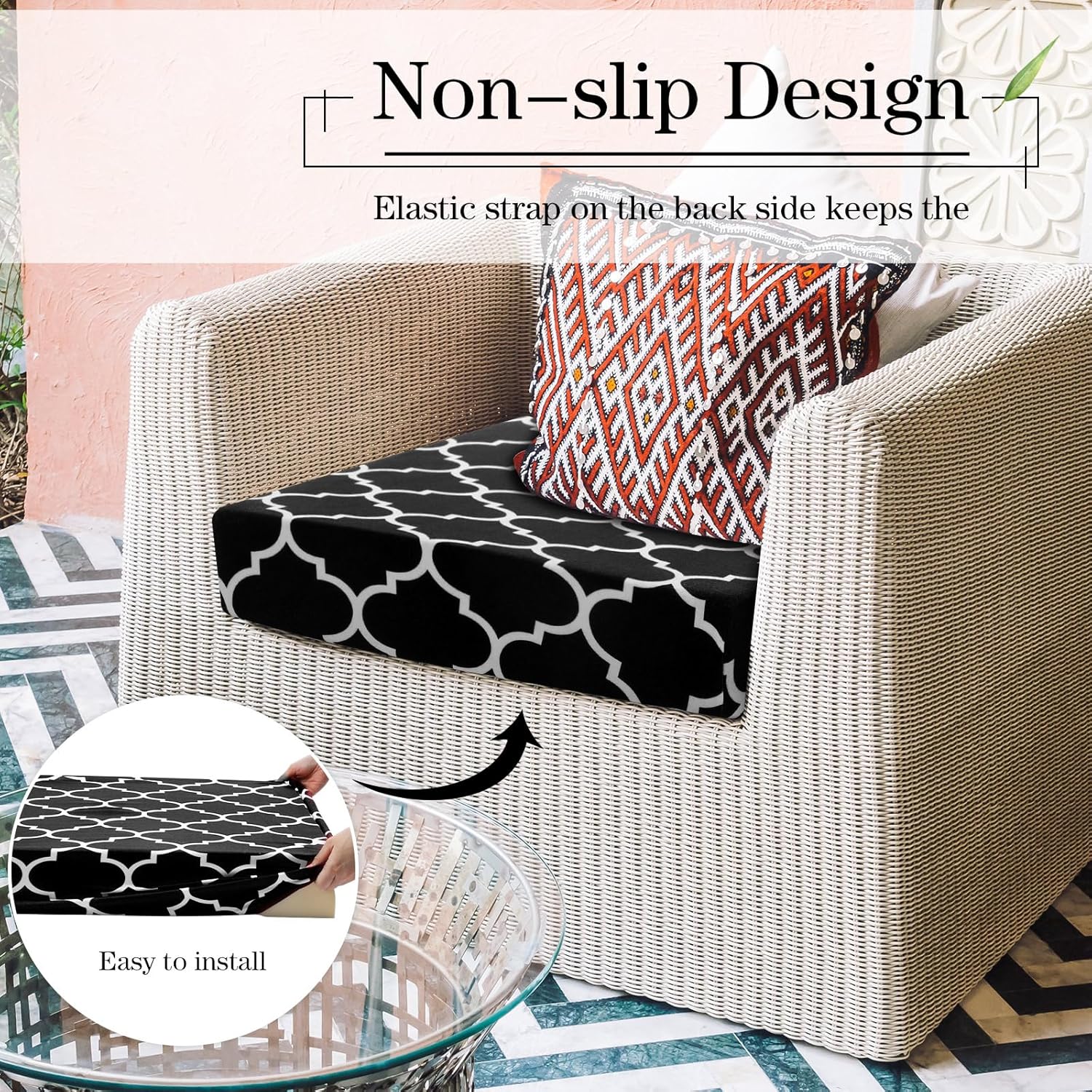 Newwiee 4 Pcs Waterproof Outdoor Cushion Covers with Moroccan Pattern