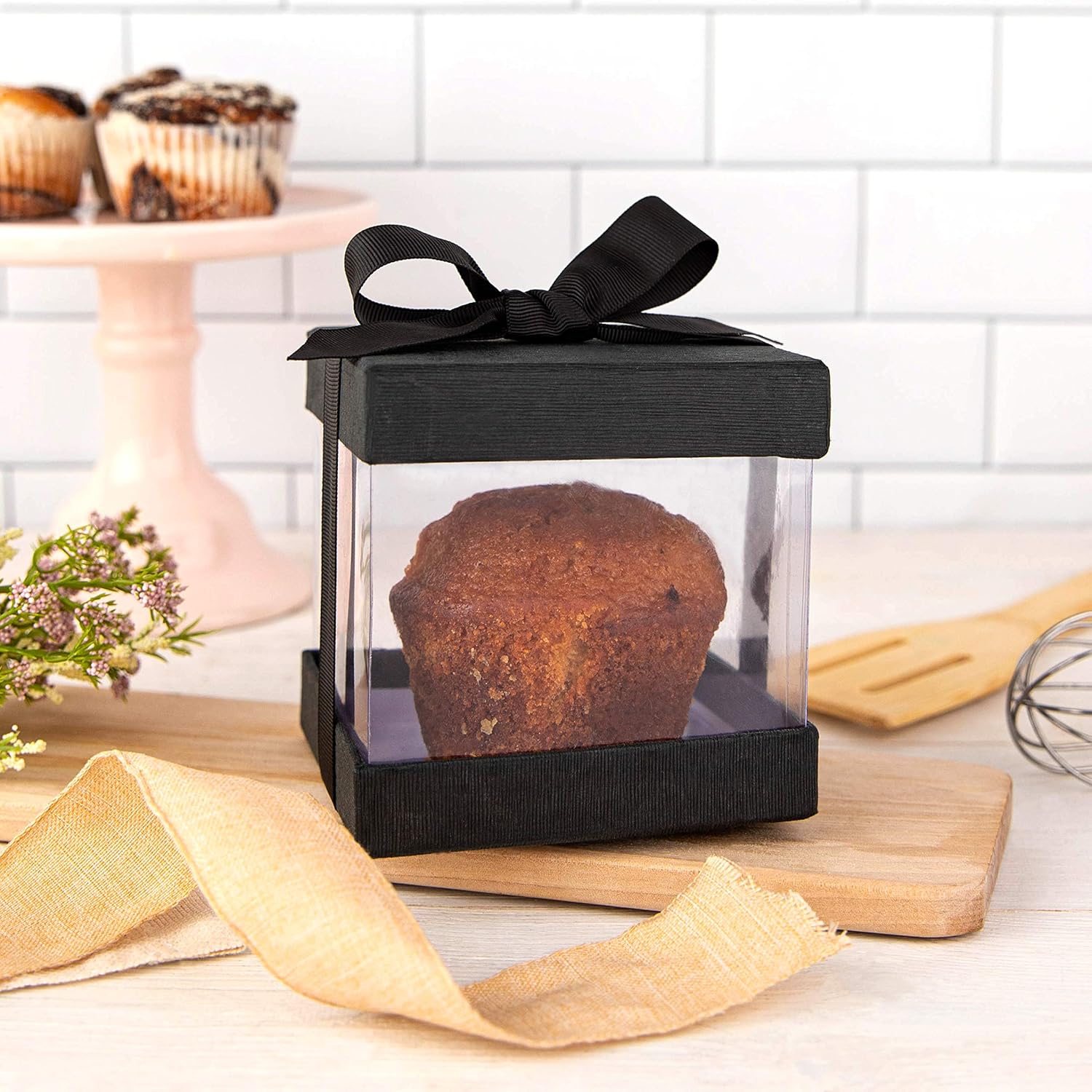 Hammont Clear Gift Box 6-Pack with Base Lid and Ribbon