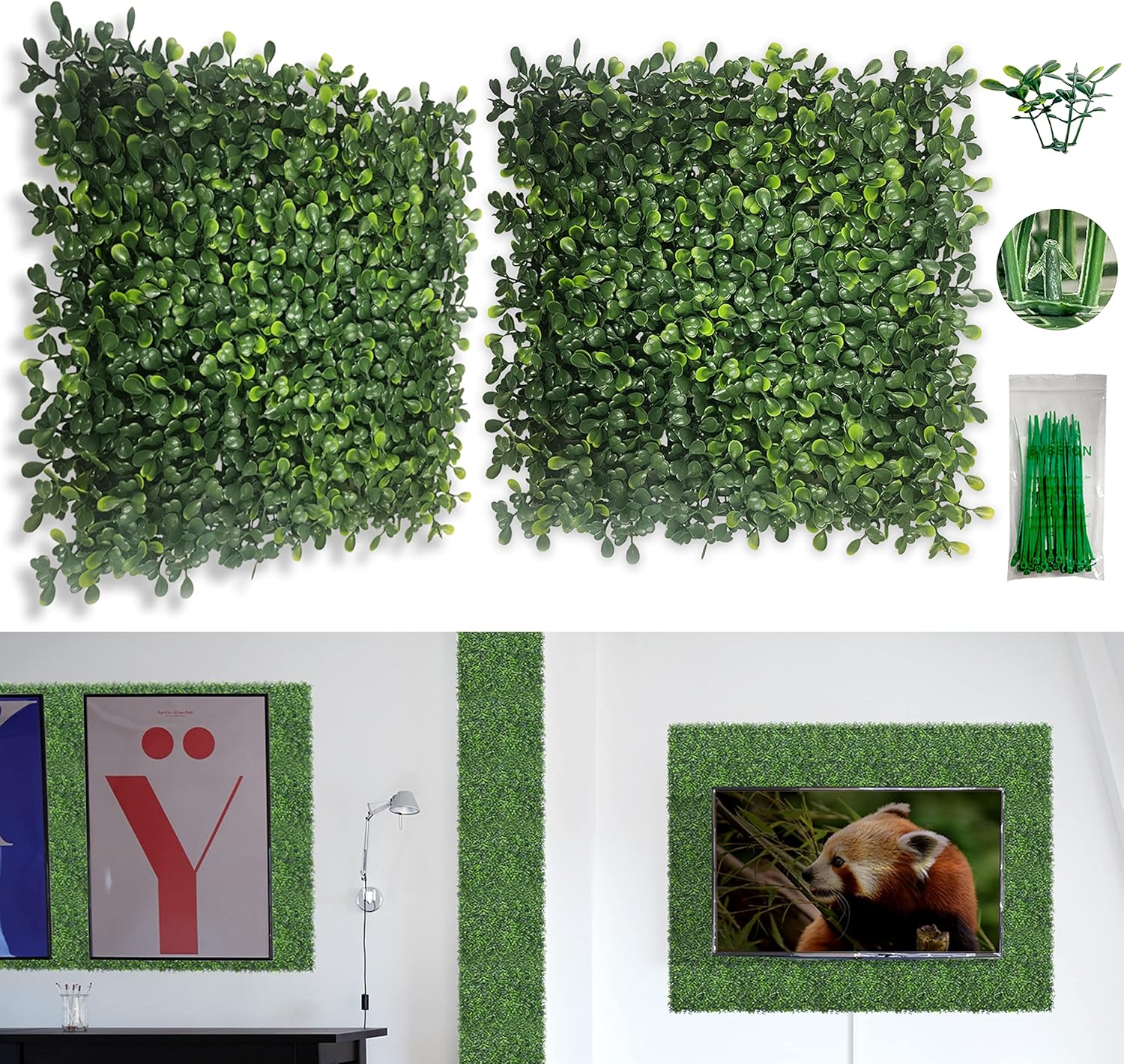 Bybeton Artificial Grass Wall Panel 10x10 Inch 12Pcs