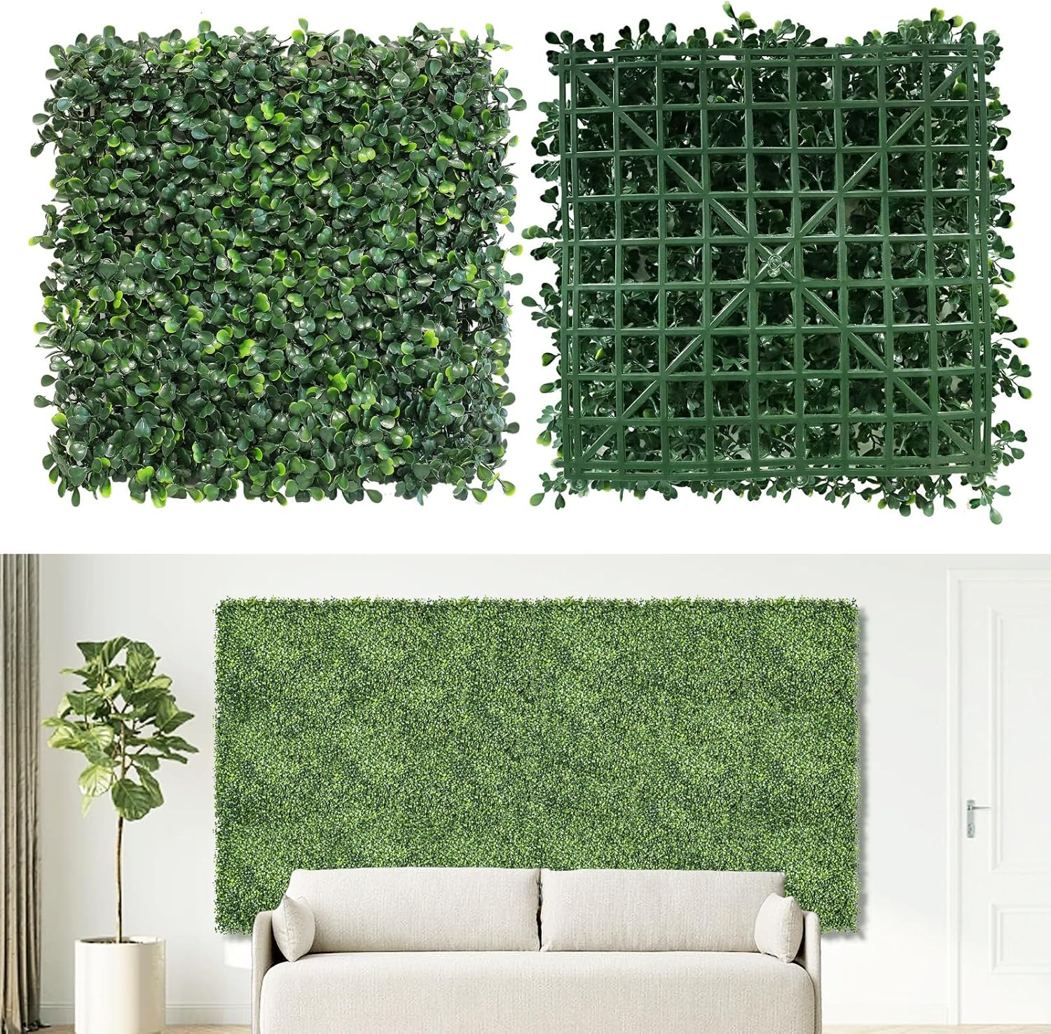 Artificial Grass Wall Panels Decor 10x10 12Pcs Faux Boxwood Backdrop