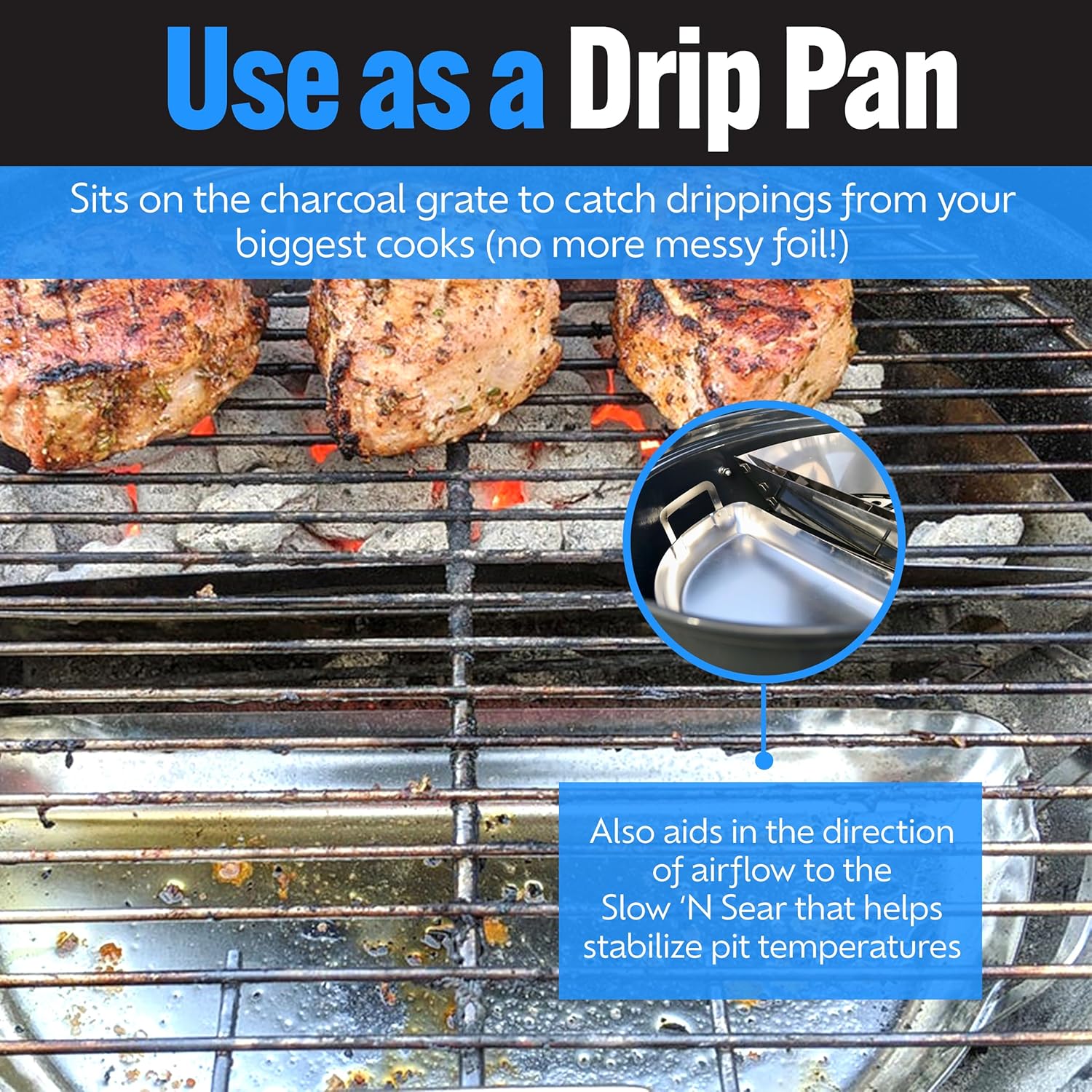 SnS Grills Slow N Sear Mini Drip Pan - 18 Weber Kettle Compatible