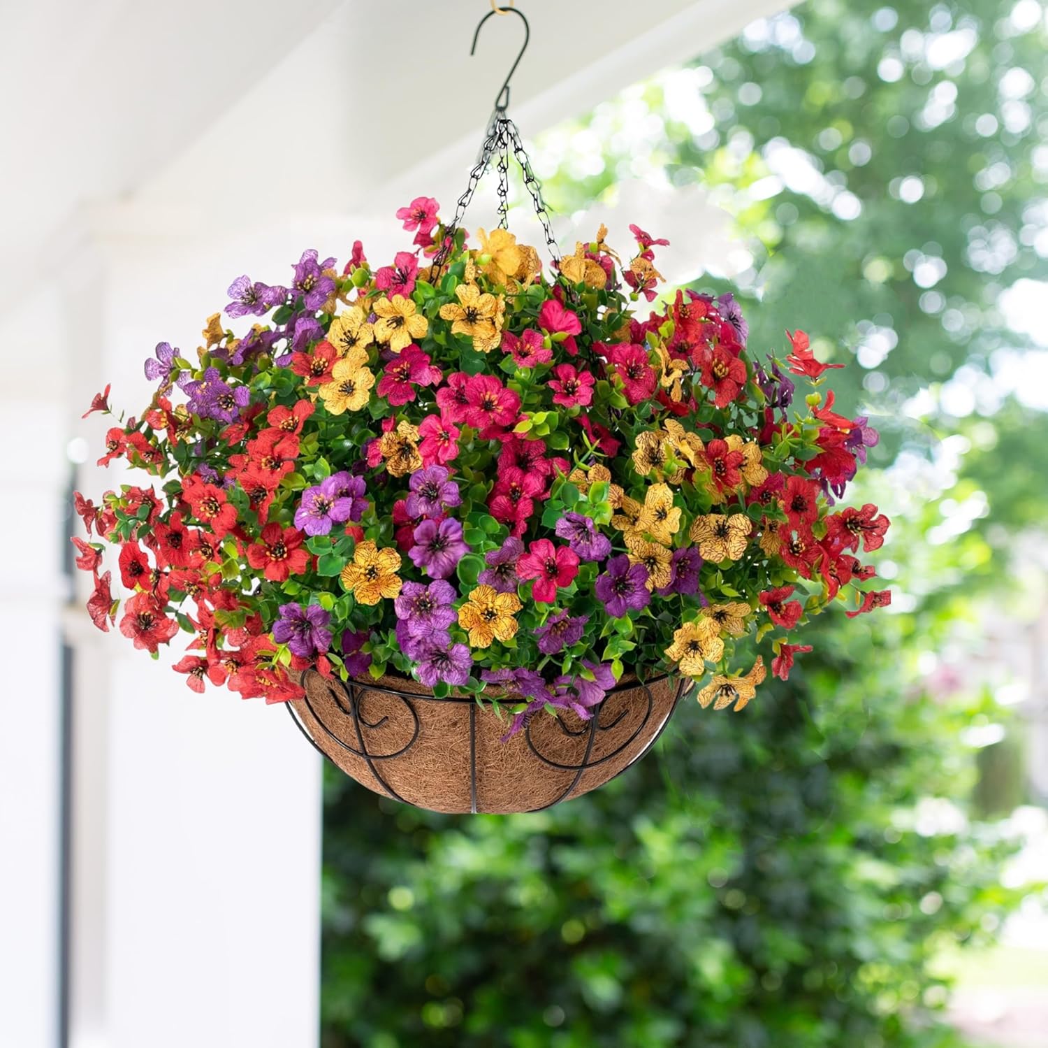 HyeFlora Hanging Flower Basket with Artificial Bougainvillea