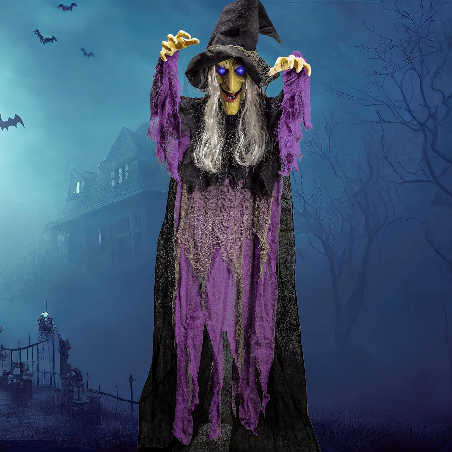 JOYIN 72 Inch Halloween Witch Decor Light Up Sound Activated