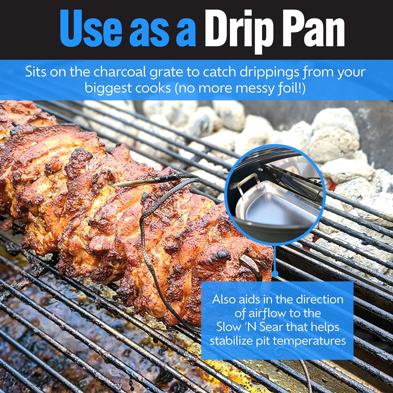 SnS Grills Drip N Griddle Pan 3-in-1 Kettle Grill Accessory