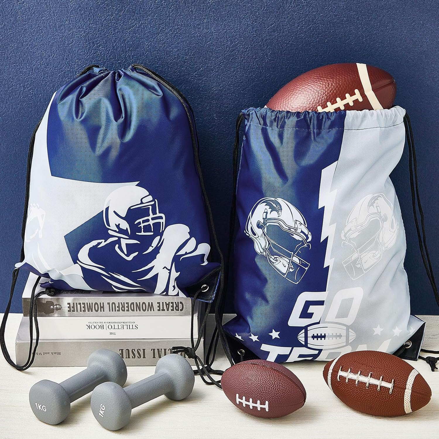 12 Pcs Football Fan Drawstring Backpacks Football Party Favors for Cowboys