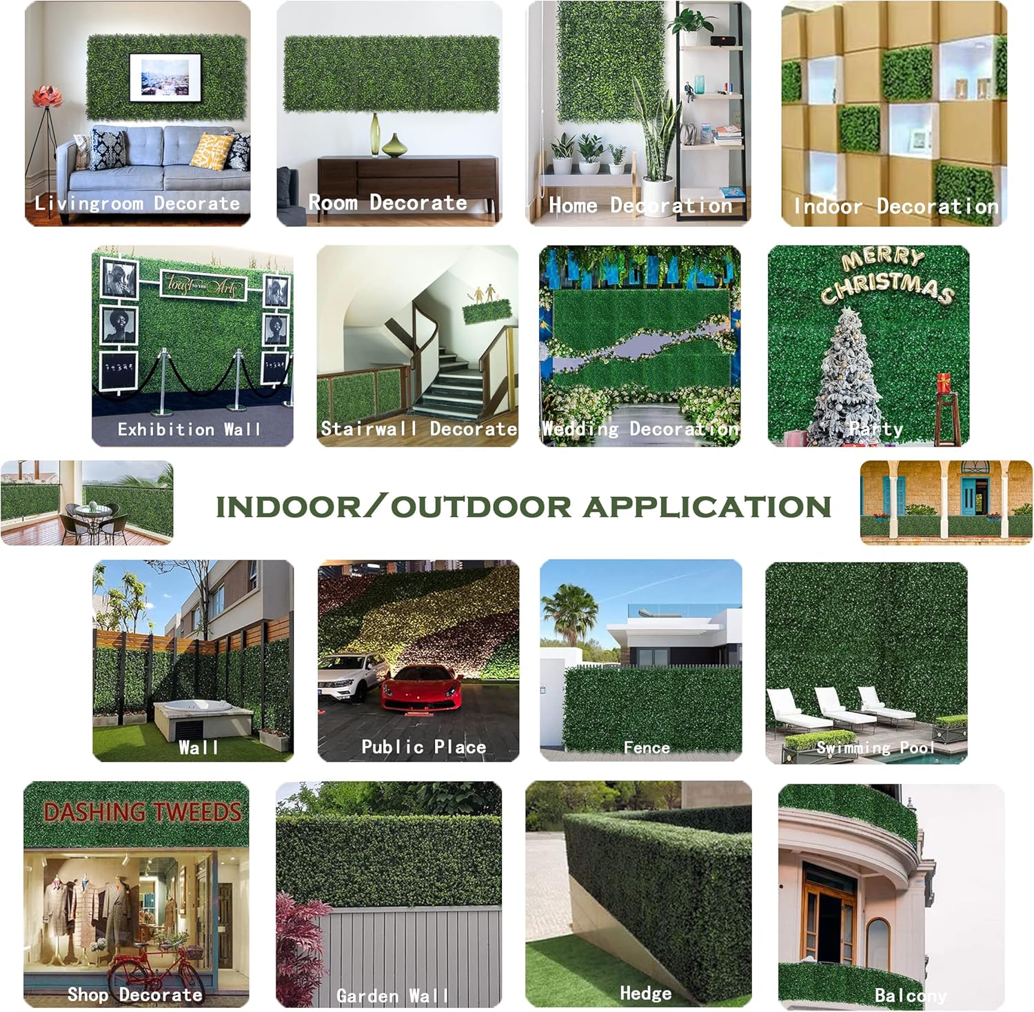 Bybeton Artificial Grass Wall Panel 10x10 Inch 12Pcs