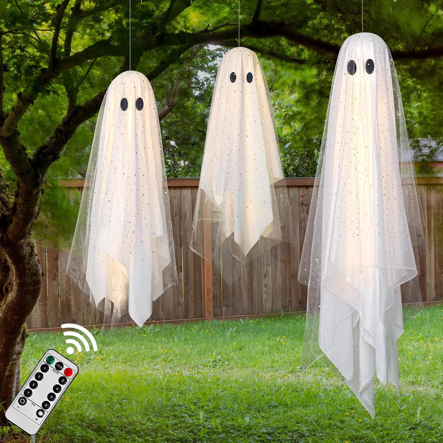 AYGXU Halloween Decorations 3pcs Hanging Ghost with Light