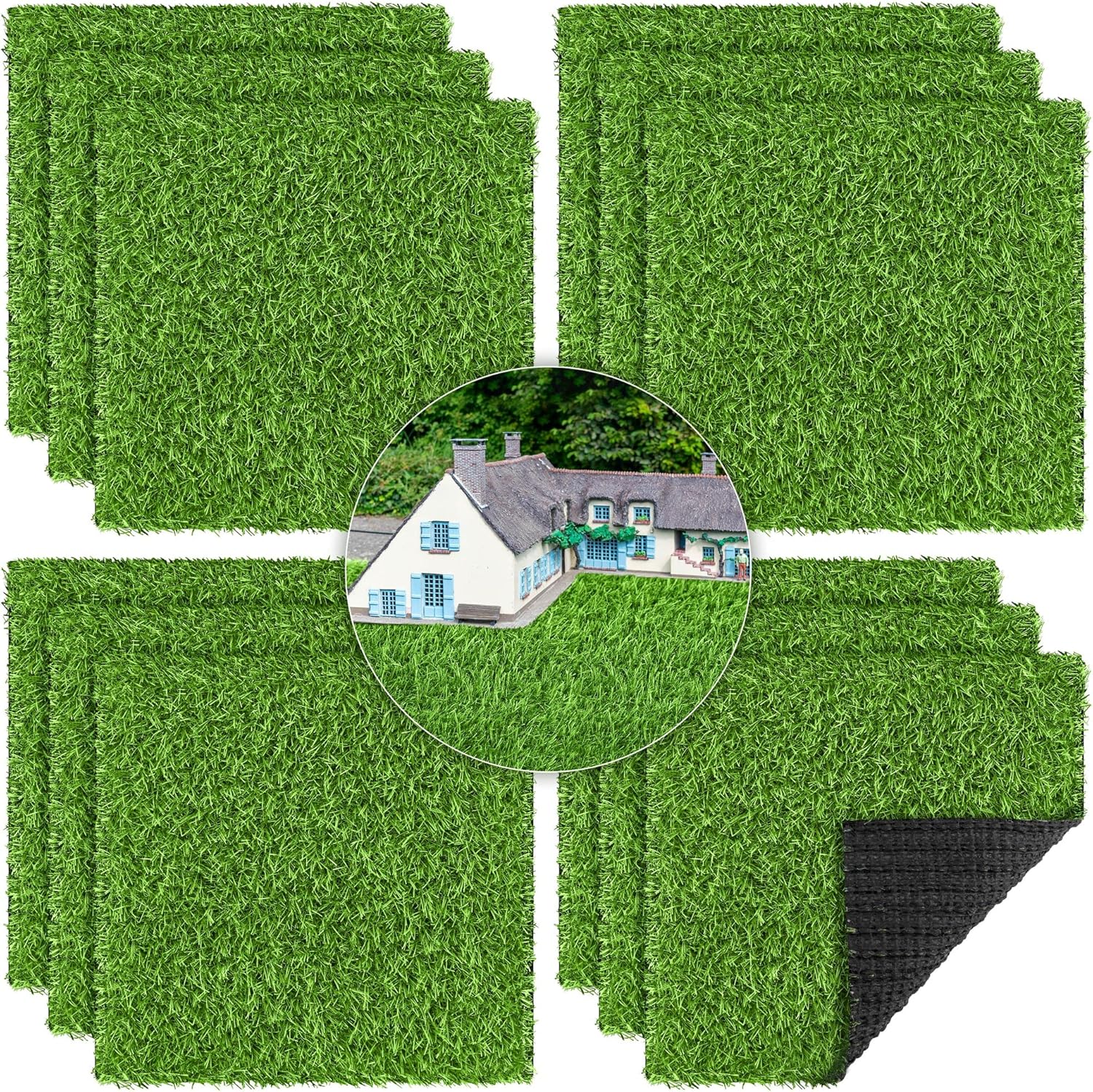Aodaer 12 Pack Artificial Grass Mats for DIY Decoration