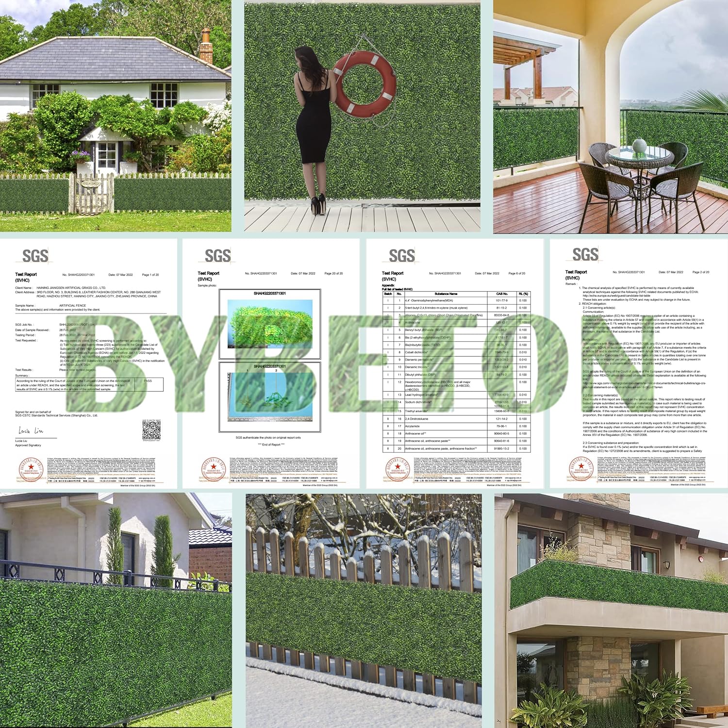 Bybeton Artificial Grass Wall Panel 10x10 Inch 12Pcs
