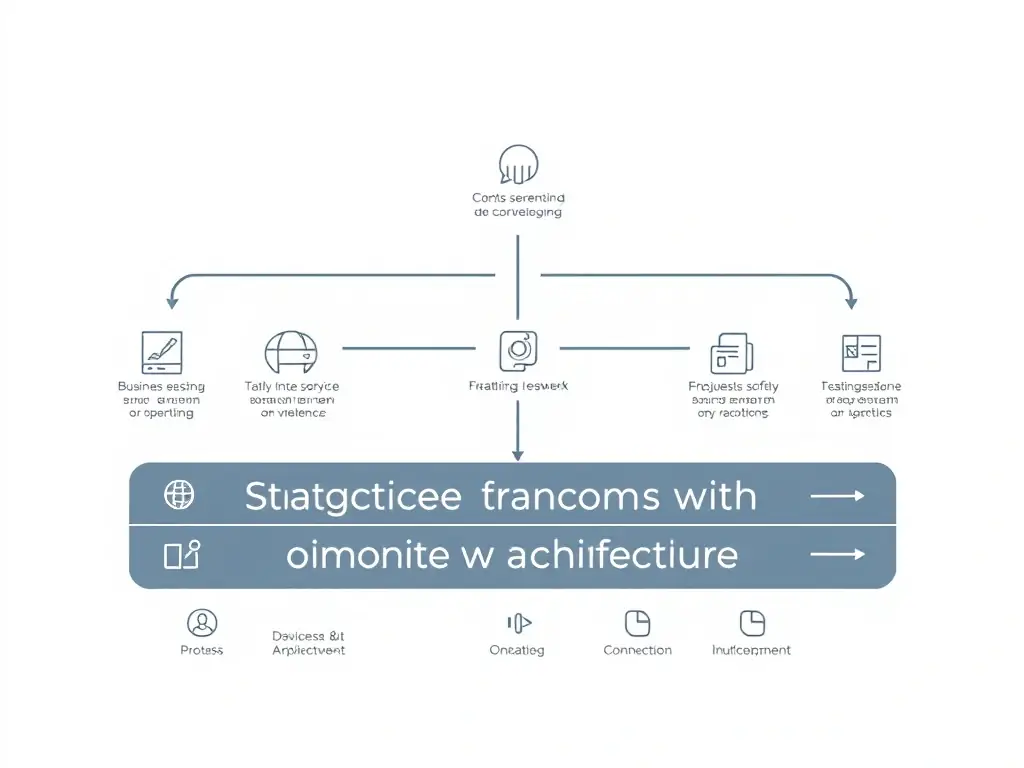 A diagram showcasing the framework of strategic innovation architecture, highlighting the alignment of business goals with technology solutions and continuous improvement processes.