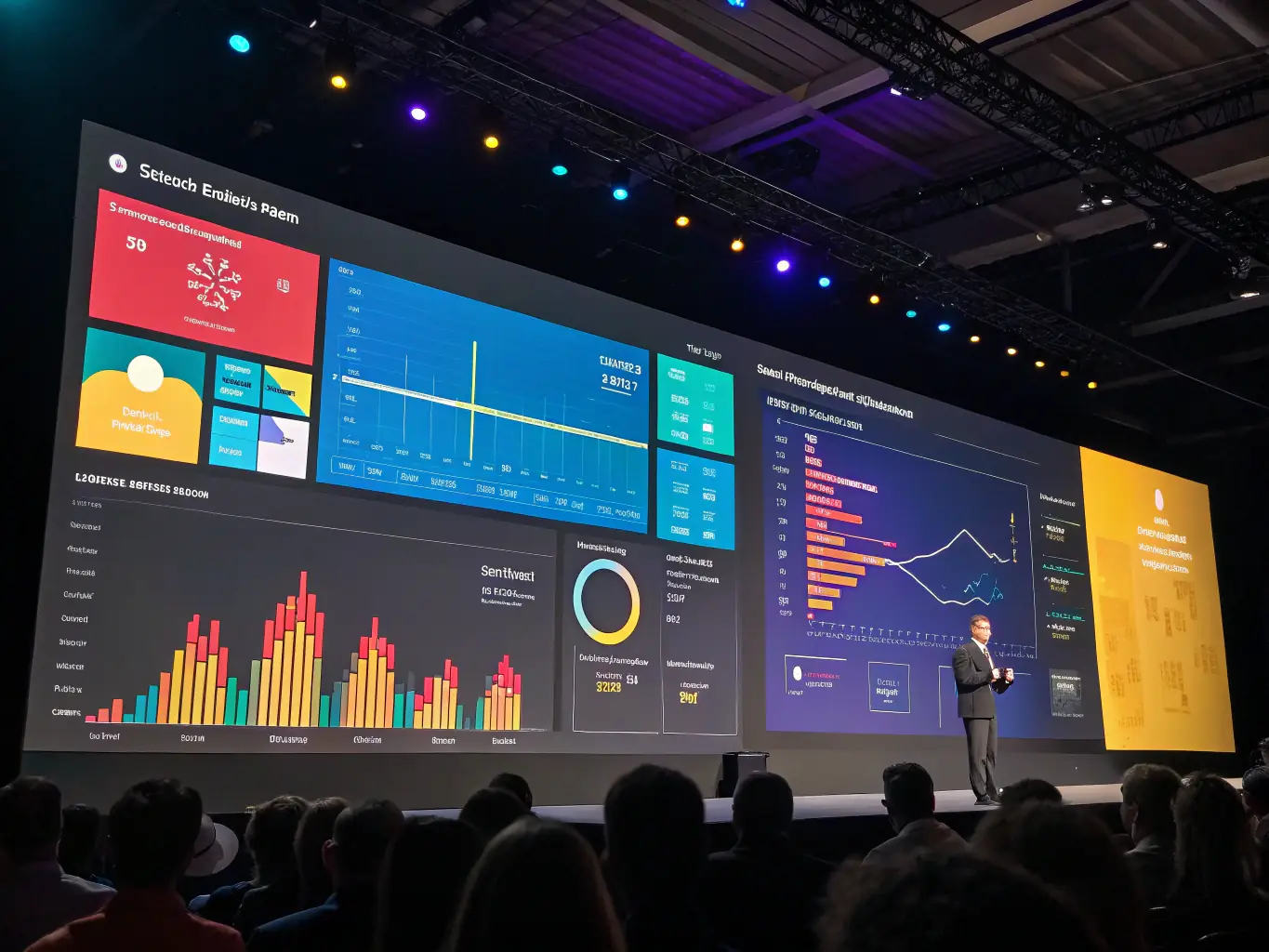 A dashboard displaying predictive analytics insights, with key performance indicators and trend analysis, highlighting data-driven decision-making.